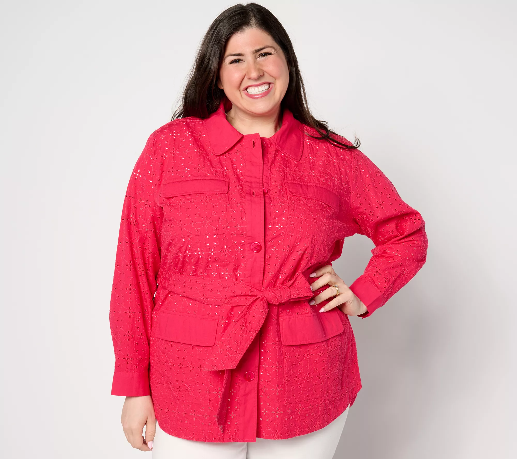 "As Is" Isaac Mizrahi Live! Embroidered Cotton Eyelet Jacket