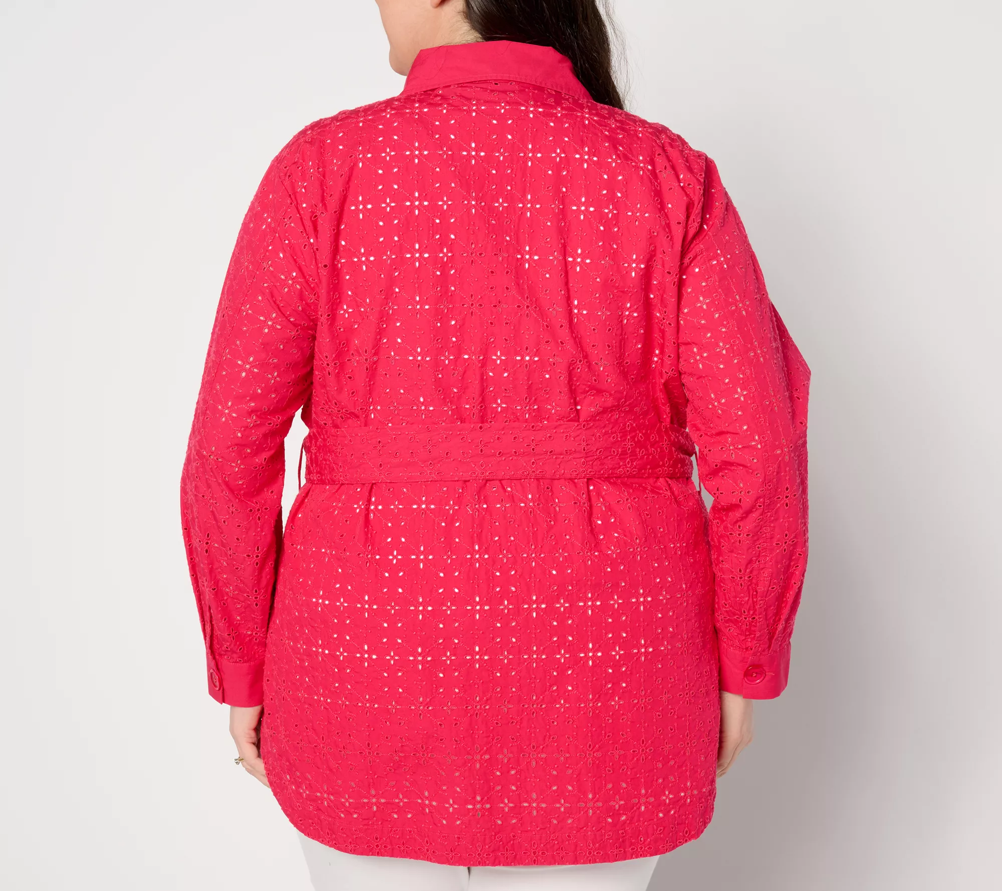 "As Is" Isaac Mizrahi Live! Embroidered Cotton Eyelet Jacket