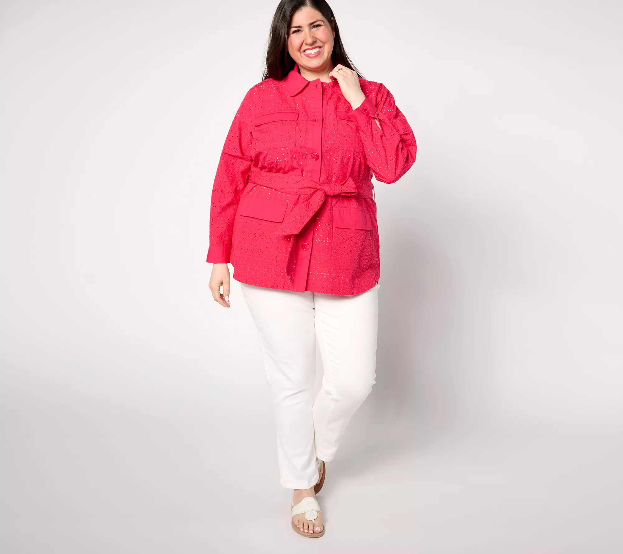 "As Is" Isaac Mizrahi Live! Embroidered Cotton Eyelet Jacket