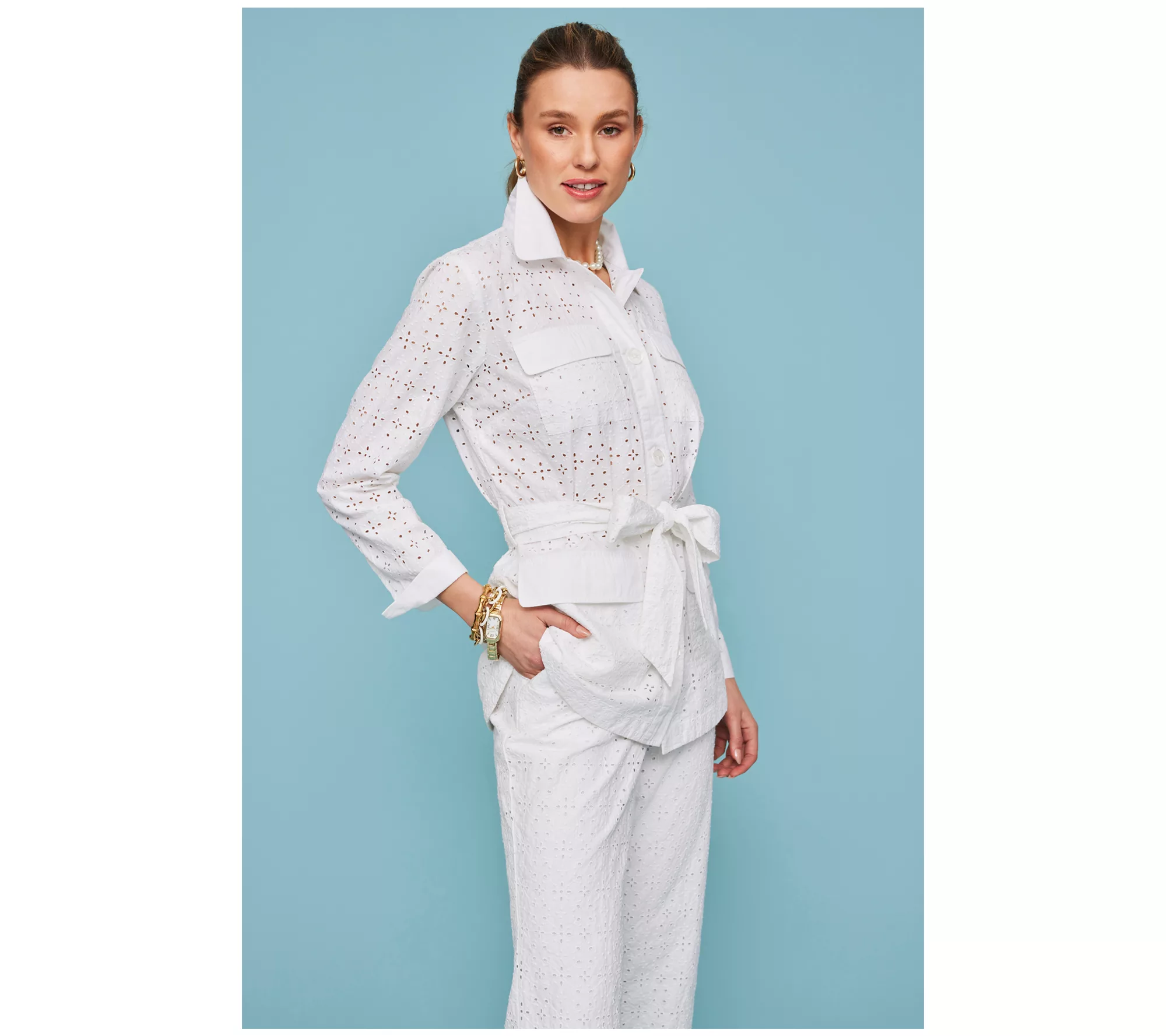 "As Is" Isaac Mizrahi Live! Embroidered Cotton Eyelet Jacket