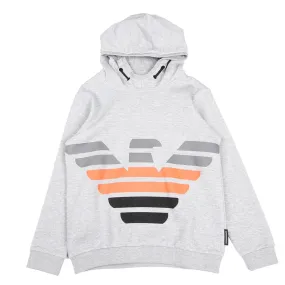 Armani Junior Eagle Logo Printed Grey Hoodie