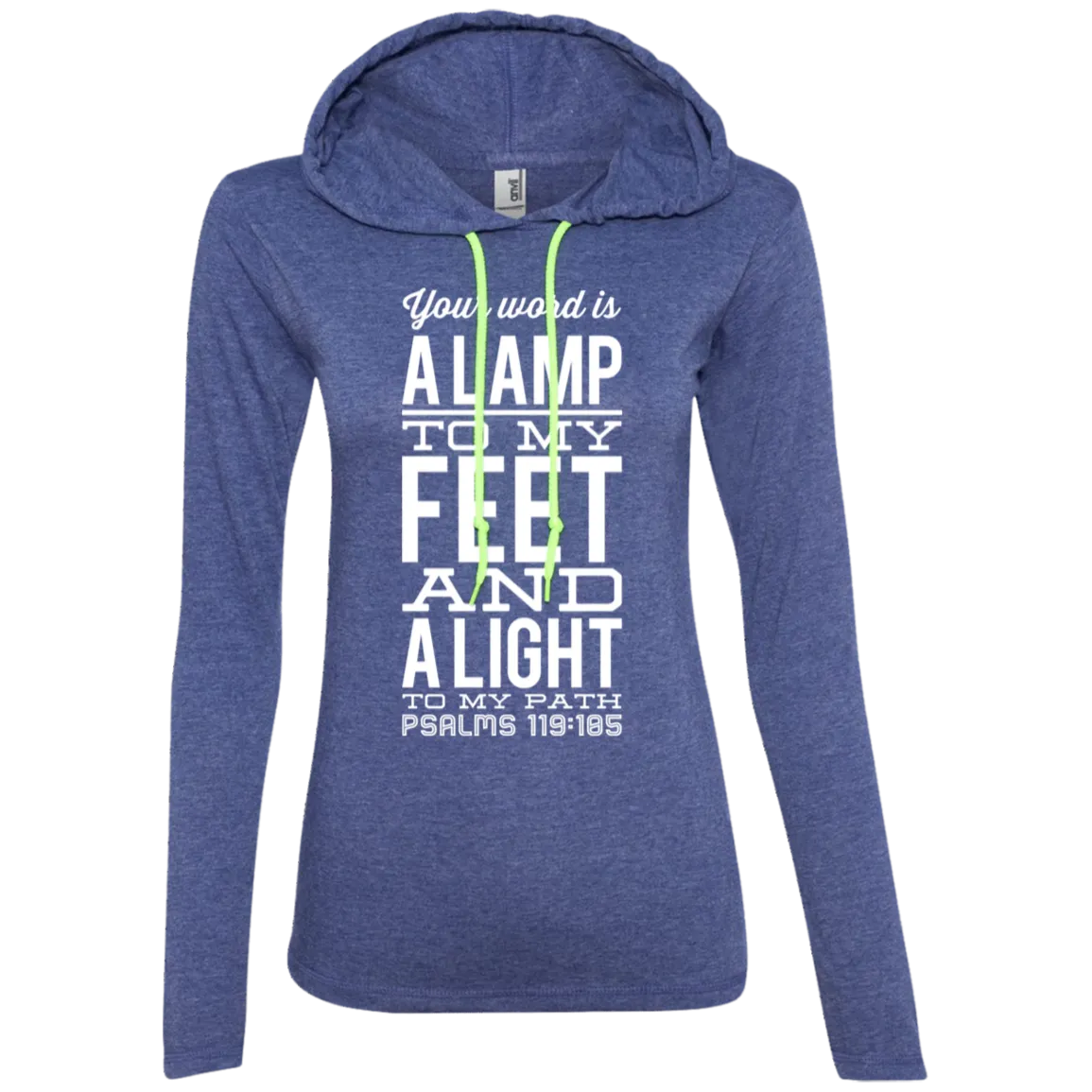 Bible Verse Ladies' Long Sleeve T-Shirt Hoodie - Your Word Is Light To My Path ~Psalm 119:105~ Design 4 (White Font)