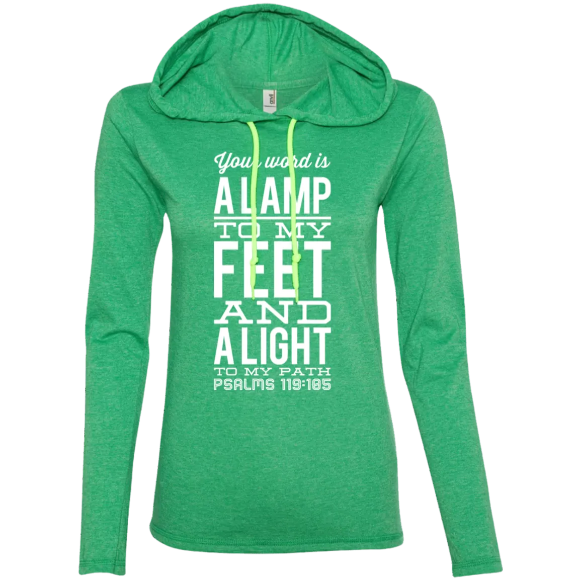 Bible Verse Ladies' Long Sleeve T-Shirt Hoodie - Your Word Is Light To My Path ~Psalm 119:105~ Design 4 (White Font)