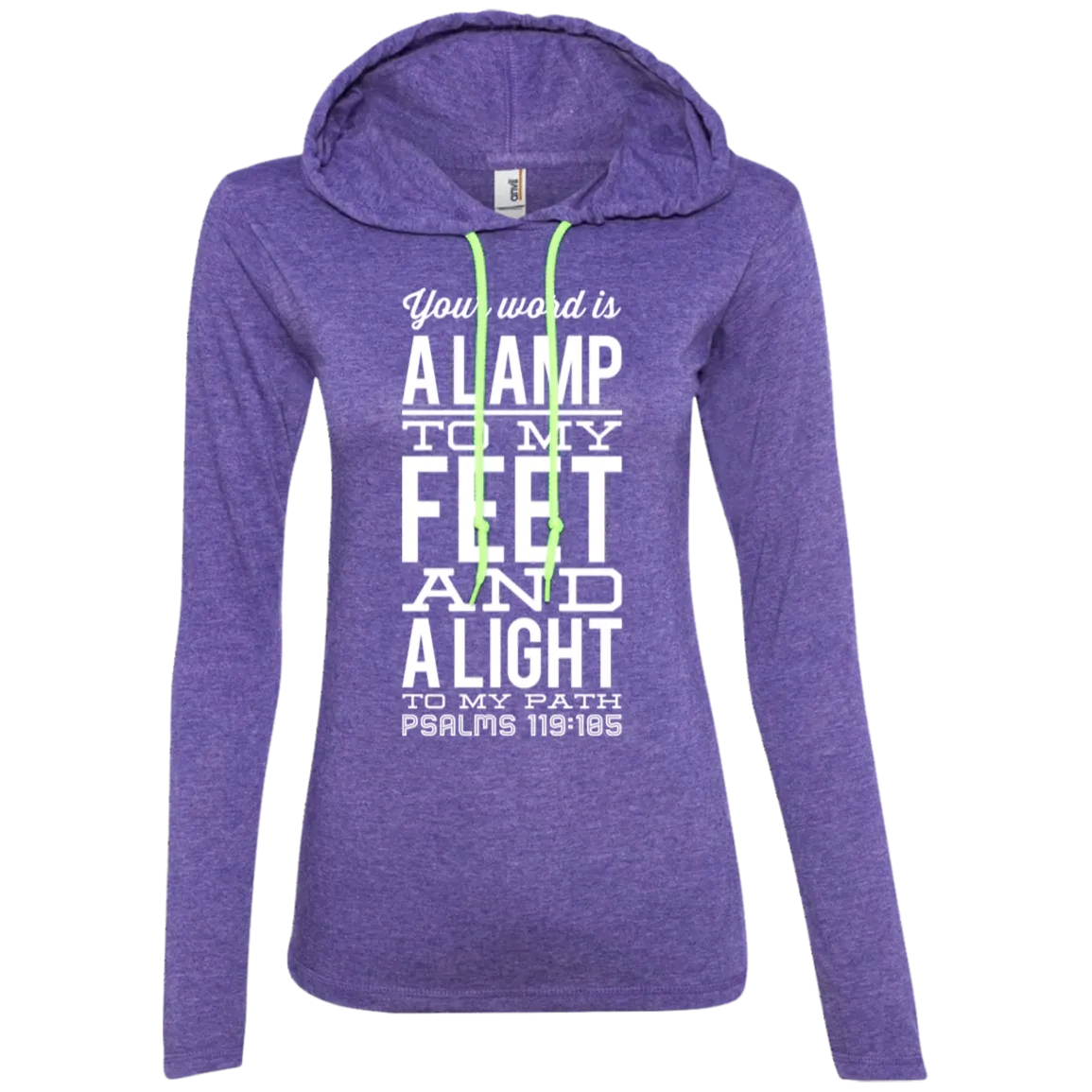 Bible Verse Ladies' Long Sleeve T-Shirt Hoodie - Your Word Is Light To My Path ~Psalm 119:105~ Design 4 (White Font)