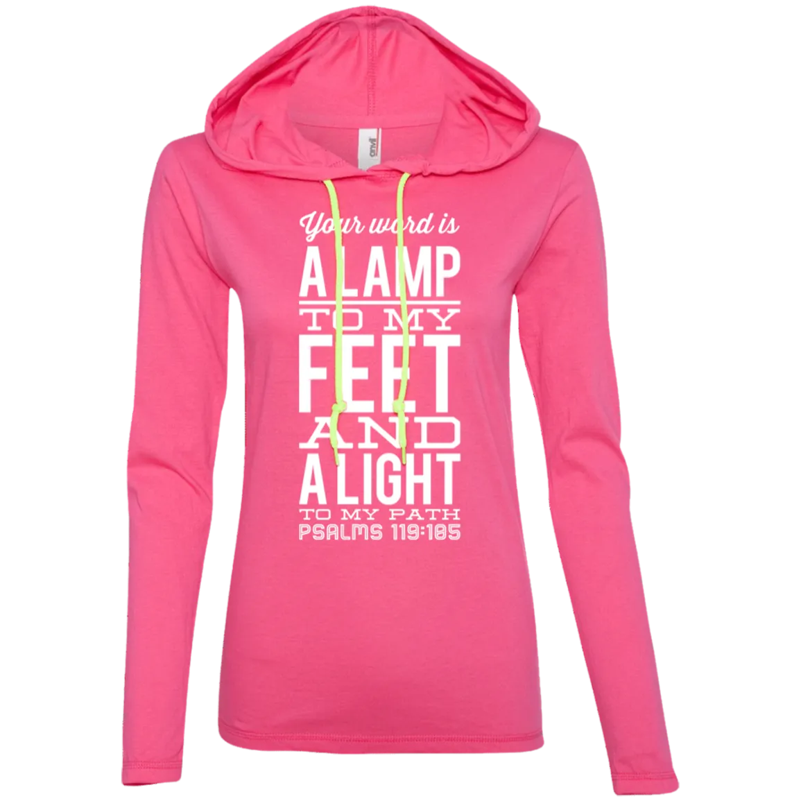 Bible Verse Ladies' Long Sleeve T-Shirt Hoodie - Your Word Is Light To My Path ~Psalm 119:105~ Design 4 (White Font)