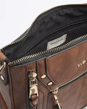 Brown Panelled Zip Cross Body Bag