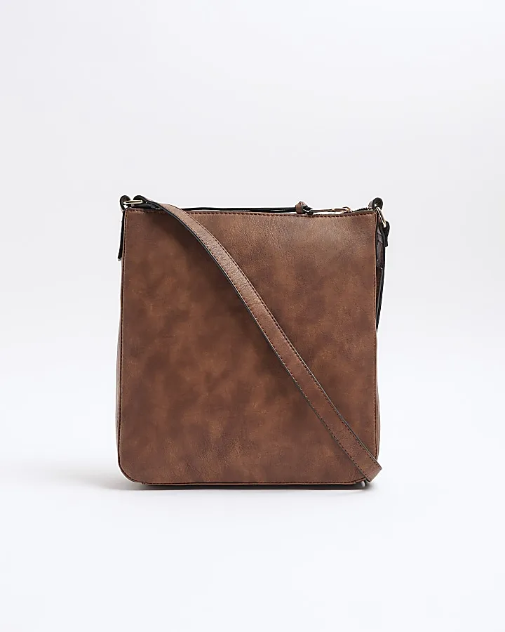 Brown Panelled Zip Cross Body Bag