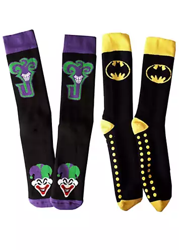 DC Comics Mens 2 Pack Batman & Joker Slipper Sock Set | Kaleidoscope