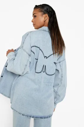 Denim Shirt Jacket With Butterfly Embroidery