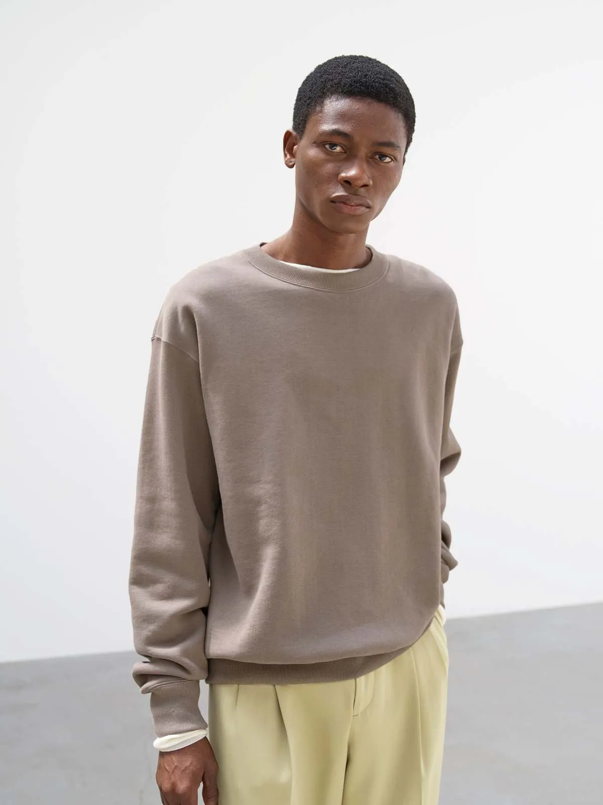 Elastic High Gauge Sweat Pullover - Gray Beige