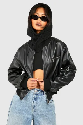 Faux Leather Zip Detail Bomber Jacket