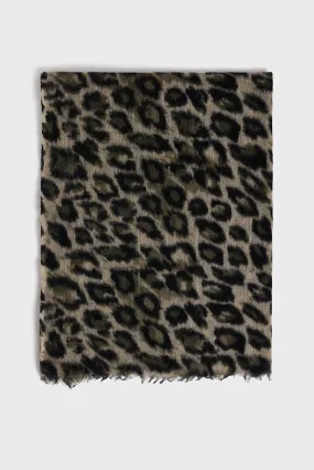 Gerard Darel DANY KAKI WOOL CASHMERE LEOPARD SCARF