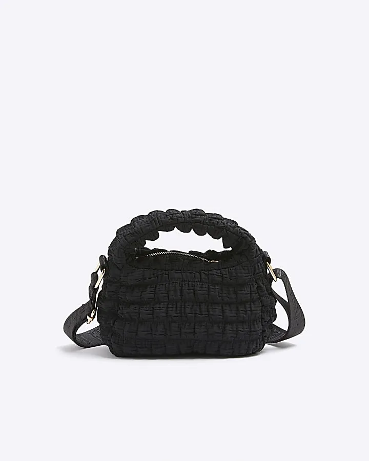 Girls black textured quilted cross body bag