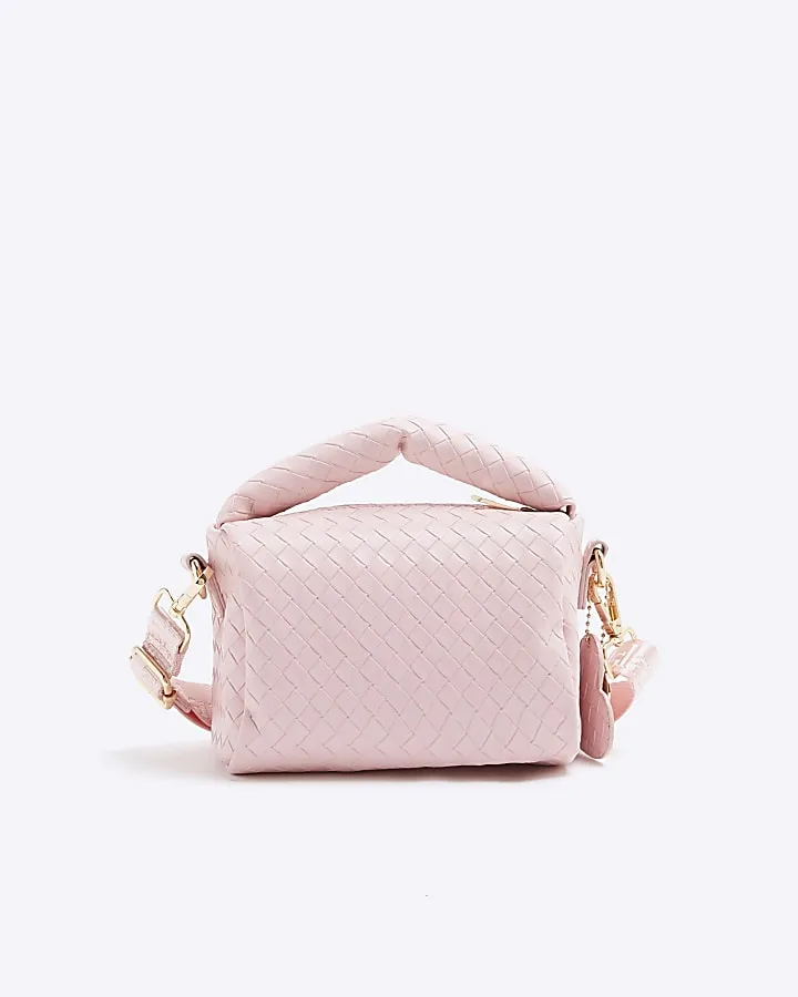 Girls pink woven cross body bag