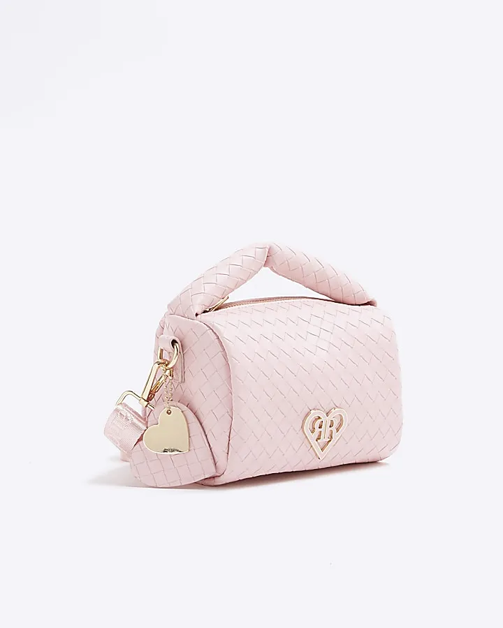 Girls pink woven cross body bag