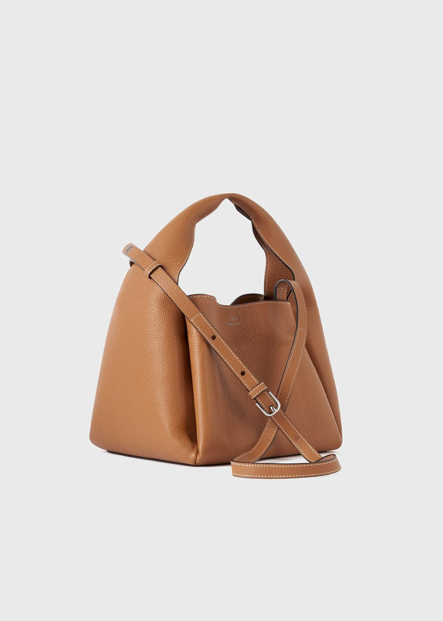 Grained-leather bucket bag tan