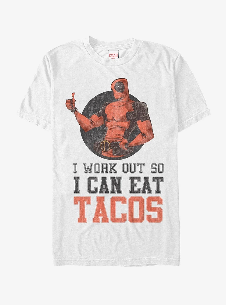 Hot Topic Marvel Deadpool Work Out Eat Tacos T-Shirt