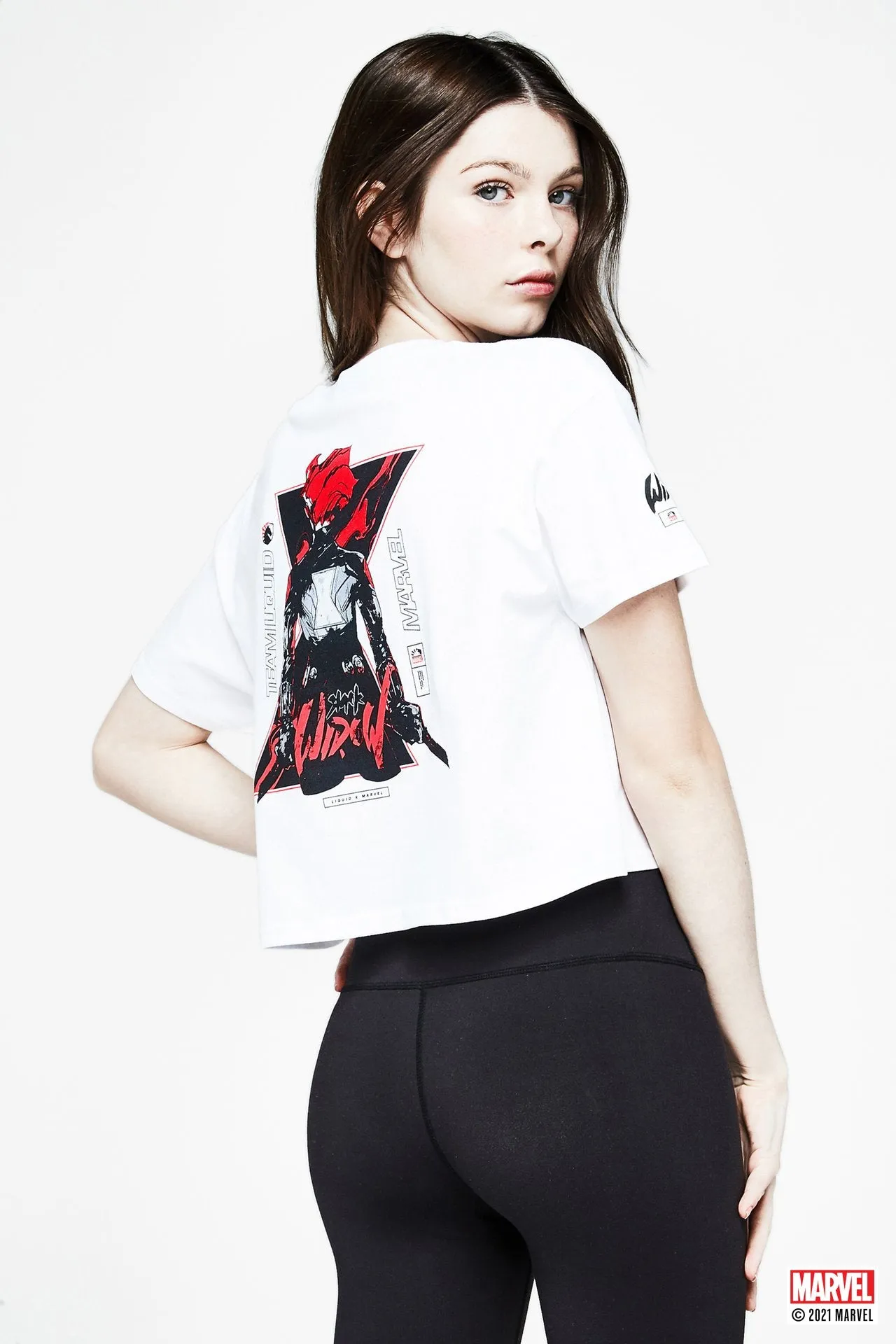 LIQUID x MARVEL BLACK WIDOW CROP TEE