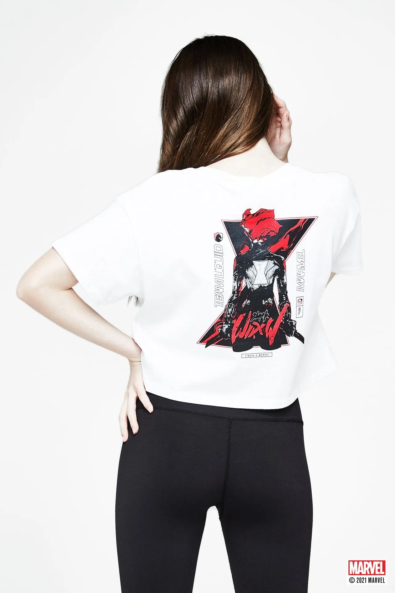 LIQUID x MARVEL BLACK WIDOW CROP TEE