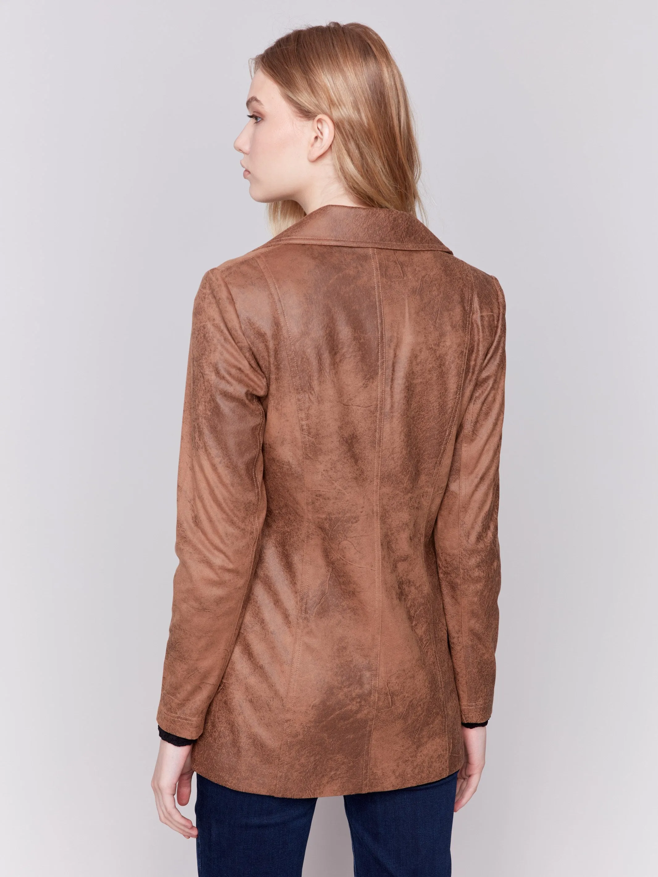 Long Vintage Faux Suede Jacket - Truffle