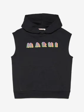 MARNI Kids Sleeveless Logo Hoodie in Black