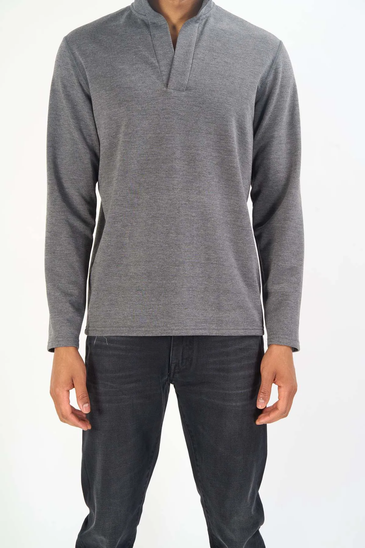 Mason Pop Collar Pullover - Dark Grey Heather