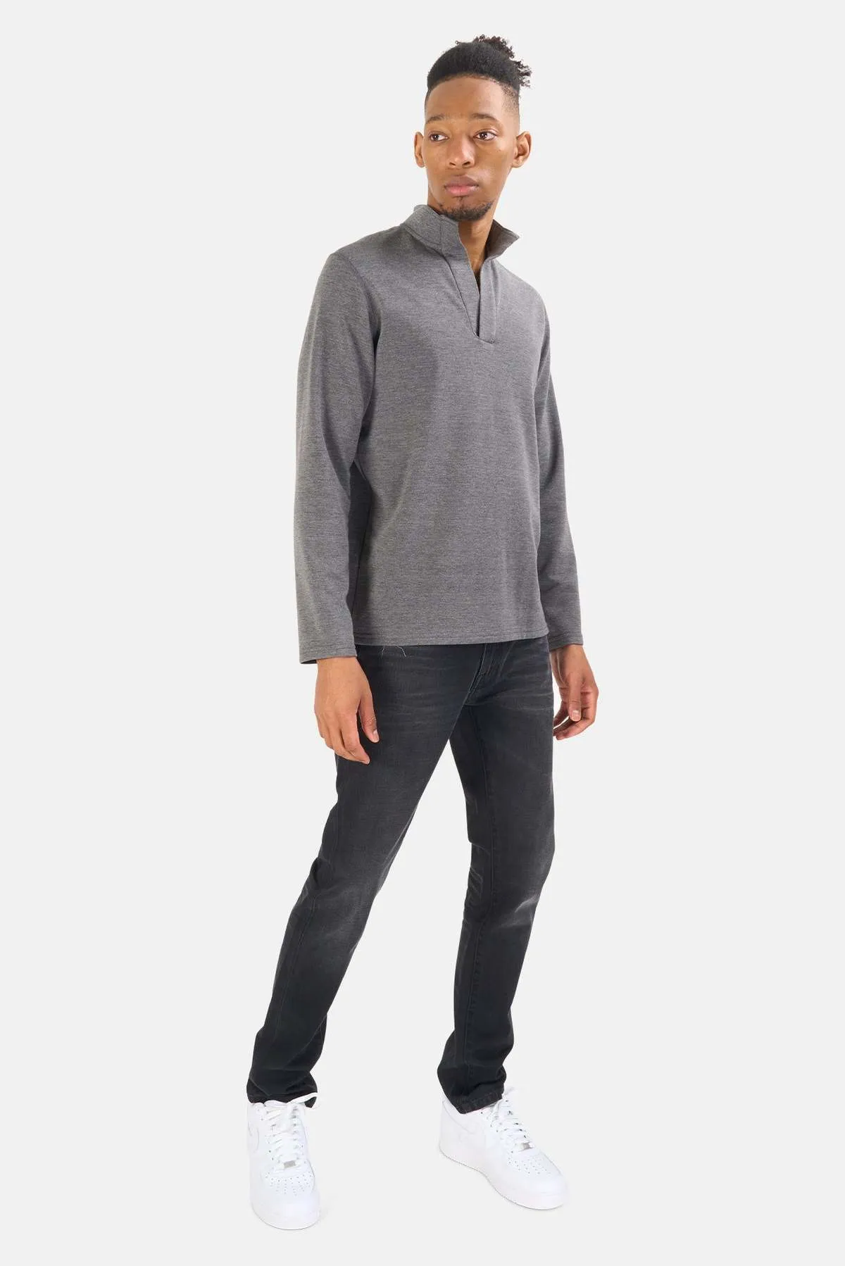 Mason Pop Collar Pullover - Dark Grey Heather