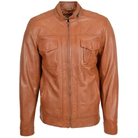 Mens Casual Biker Leather Jacket Jaime Tan