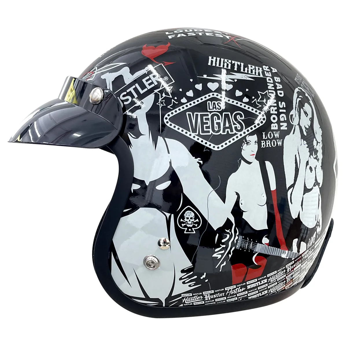 Outlaw Helmets HT50 Hustler Glossy Black Vegas Motorcycle Open Face Helmet for Men & Women DOT Approved - Adult Unisex Open Face