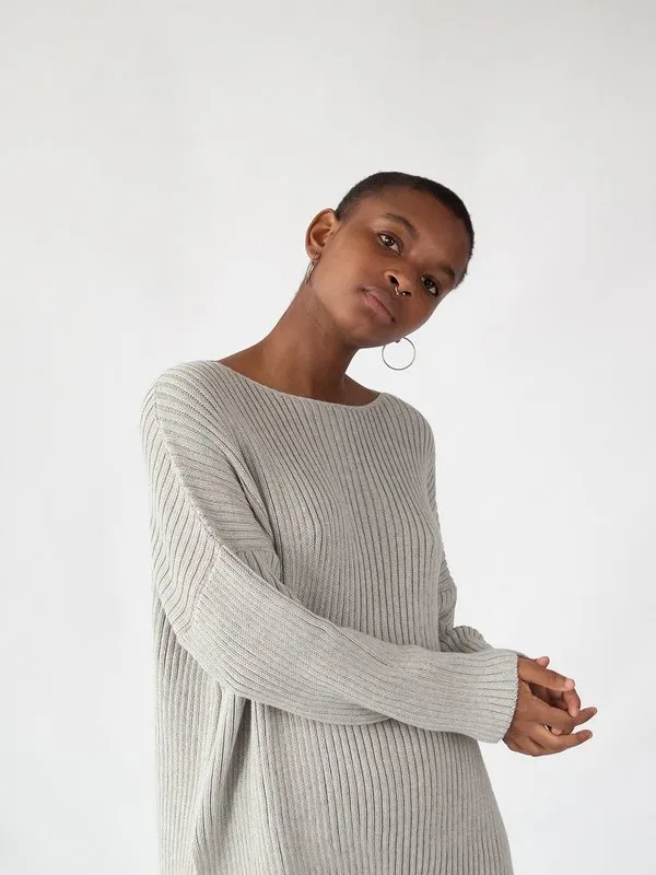 Pima Cotton Ribbed Pullover - Light Grey