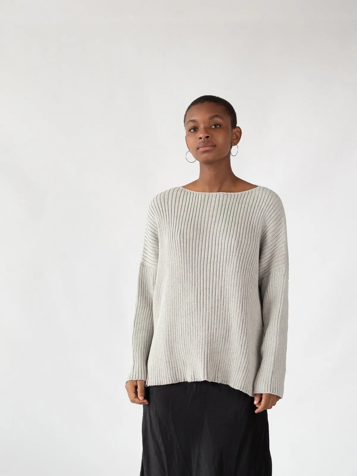 Pima Cotton Ribbed Pullover - Light Grey