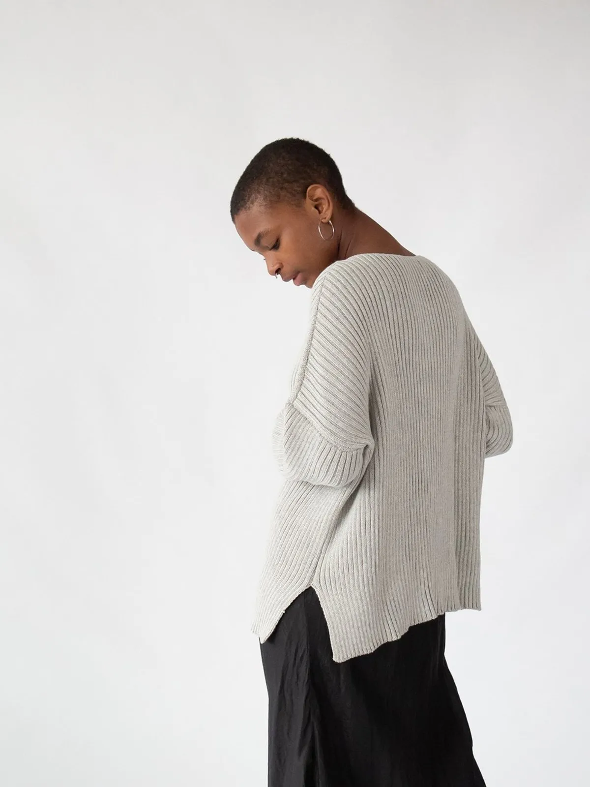 Pima Cotton Ribbed Pullover - Light Grey