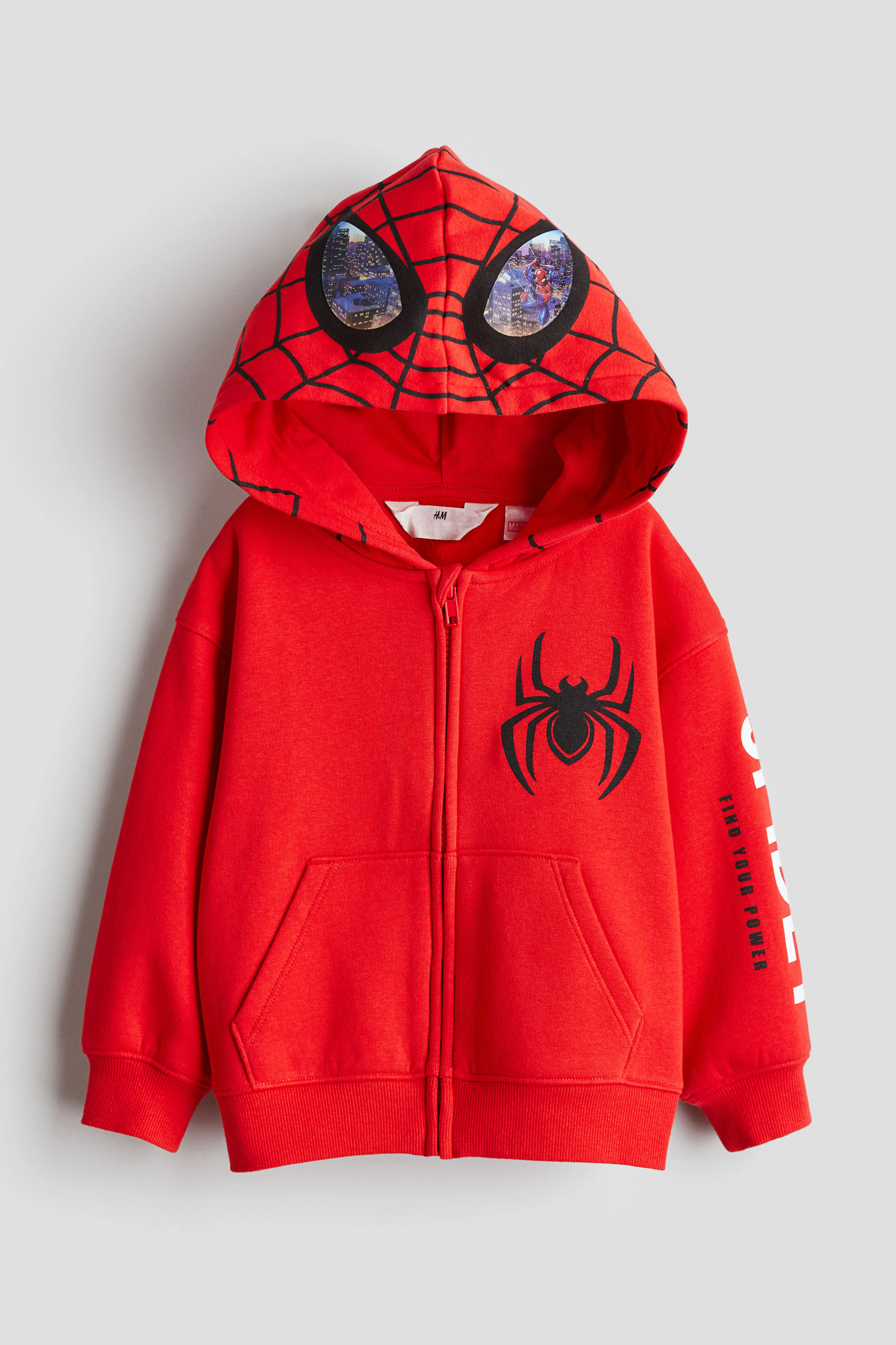 Printed zip-through hoodie - Long sleeve - Regular length - Red/Spider-Man - Kids | H&M GB