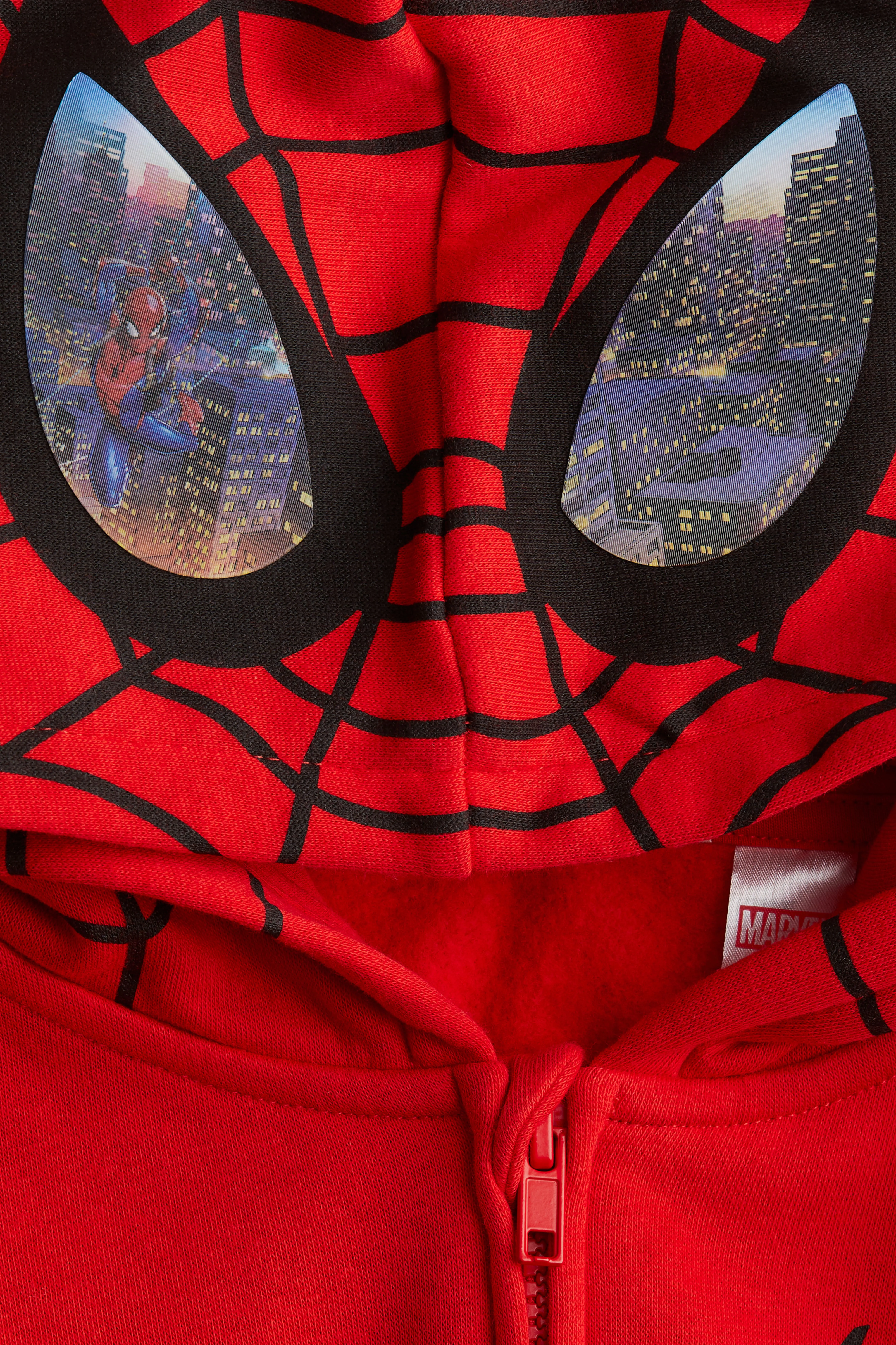 Printed zip-through hoodie - Long sleeve - Regular length - Red/Spider-Man - Kids | H&M GB