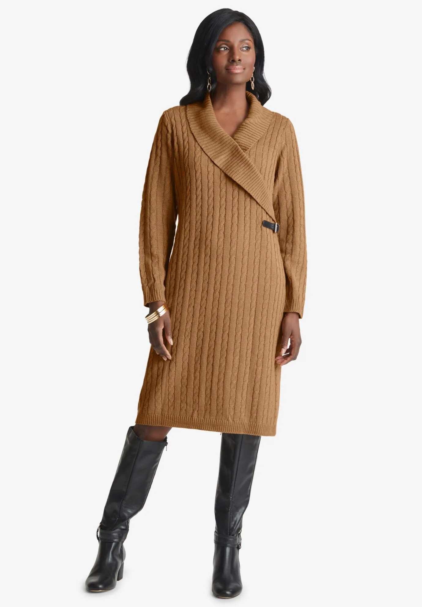 Pullover Faux Wrap Buckle Dress