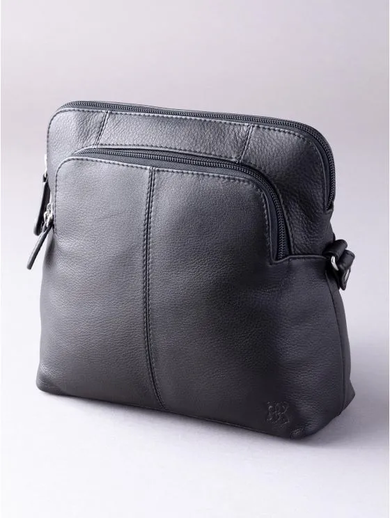 Raven Leather Cross Body Bag in Black