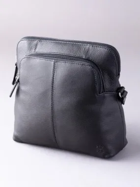 Raven Leather Cross Body Bag in Black