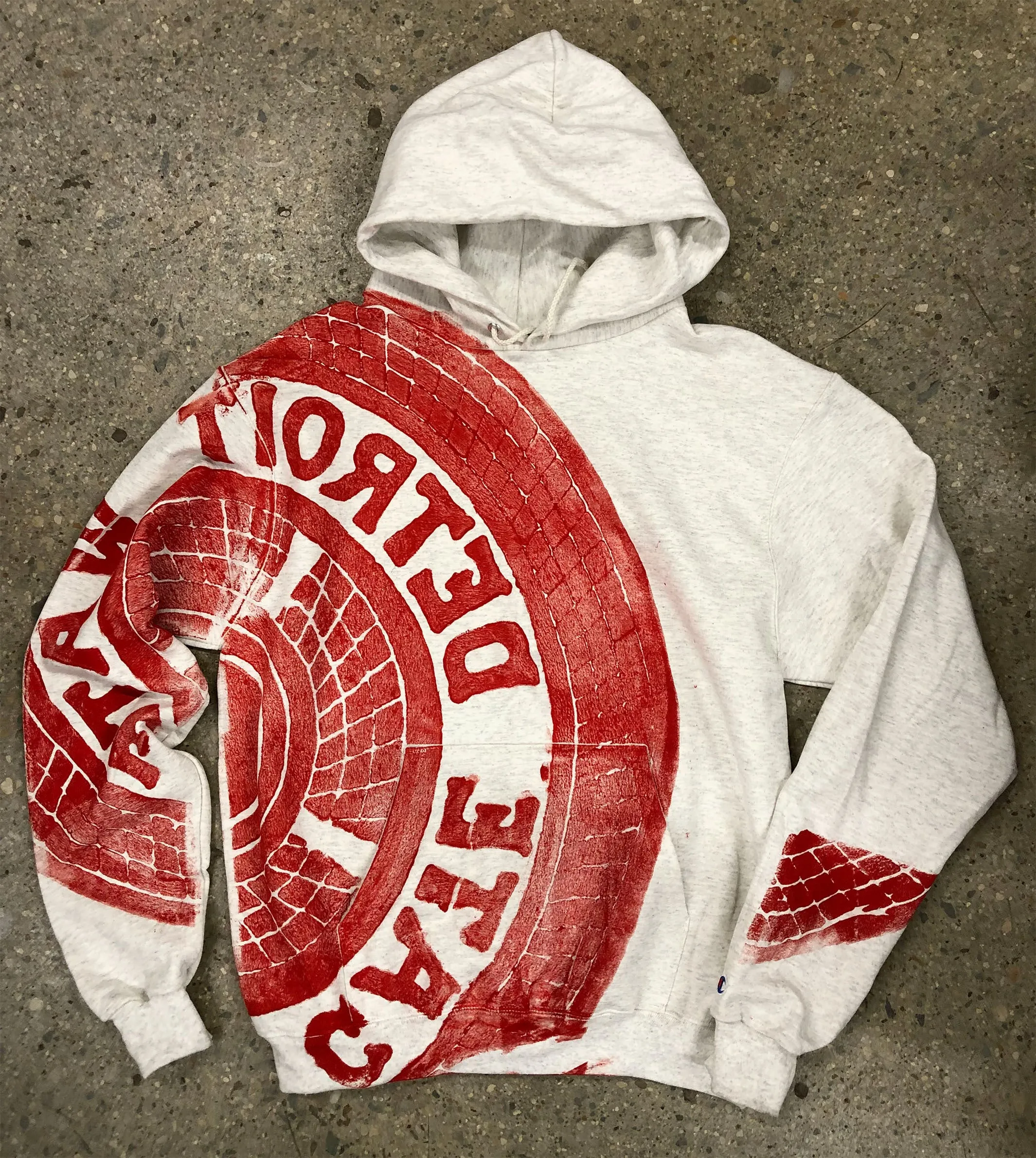 Red Manhole Cover Pullover Hoodie - Detroit Tire Print