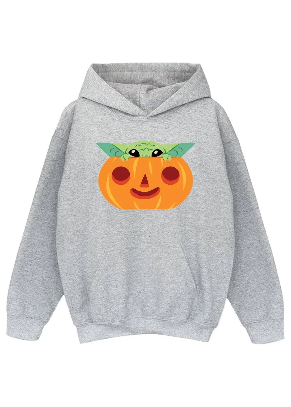 Star Wars Boys Heather Grey Grogu Halloween Pumpkin Hoodie (3-13 Years)