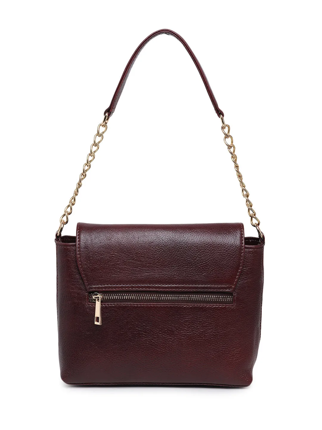 Teakwood Women Maroon Solid Leather Hand Bag with Detatchable Silng Strap