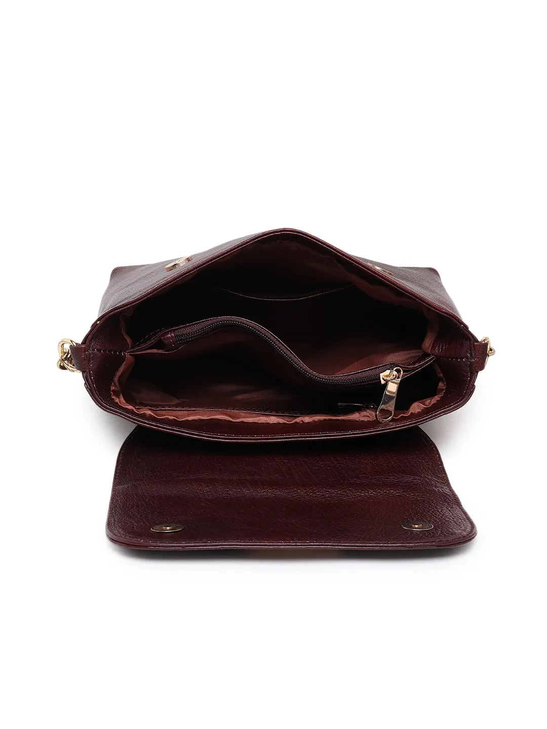 Teakwood Women Maroon Solid Leather Hand Bag with Detatchable Silng Strap