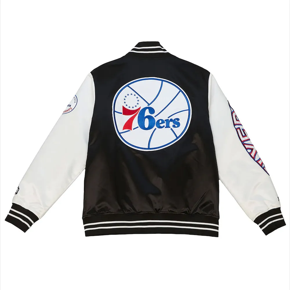 Team Origins Philadelphia 76ers Black/White Varsity Satin Jacket