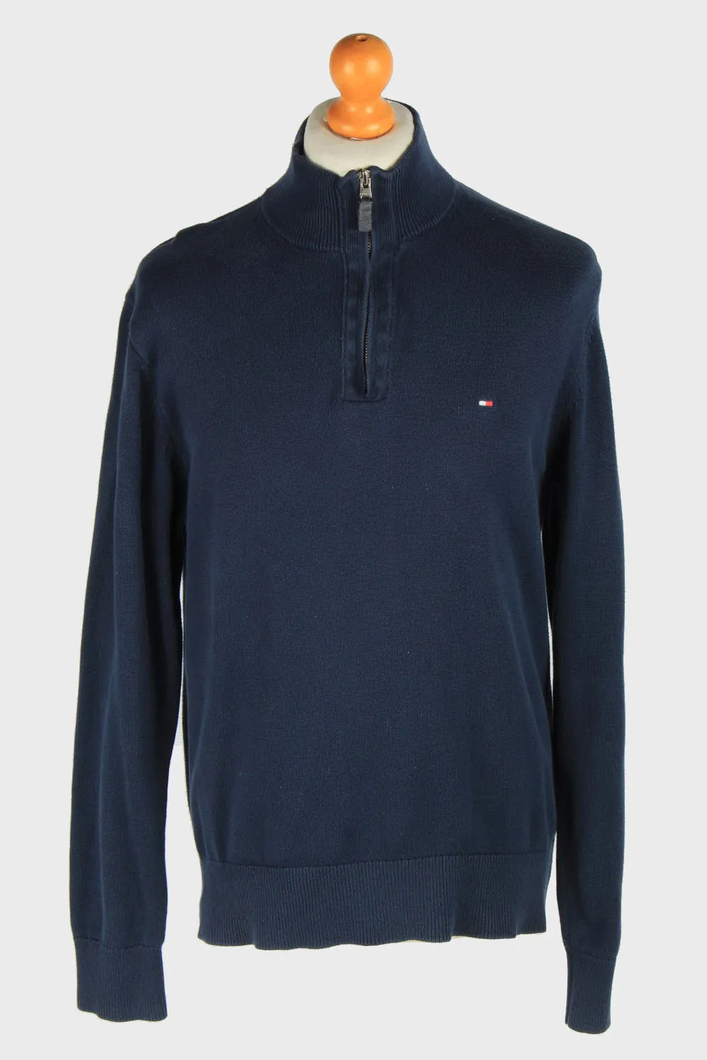 Tommy Hilfiger Zip Neck Jumper Pullover 90s Navy L - Pepper Tree London