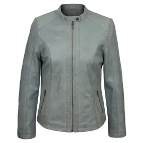 Trudy: Women’s Light Blue Leather Biker Jacket