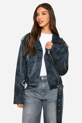 Vintage Look Faux Leather Biker Jacket