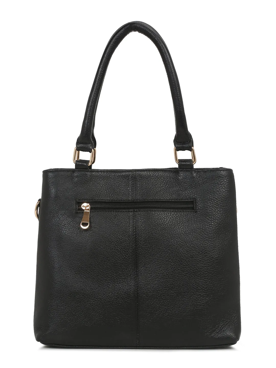 Women Black Texture Leather Structured Handheld Bag