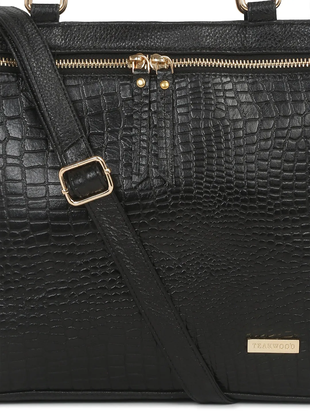 Women Black Texture Leather Structured Handheld Bag