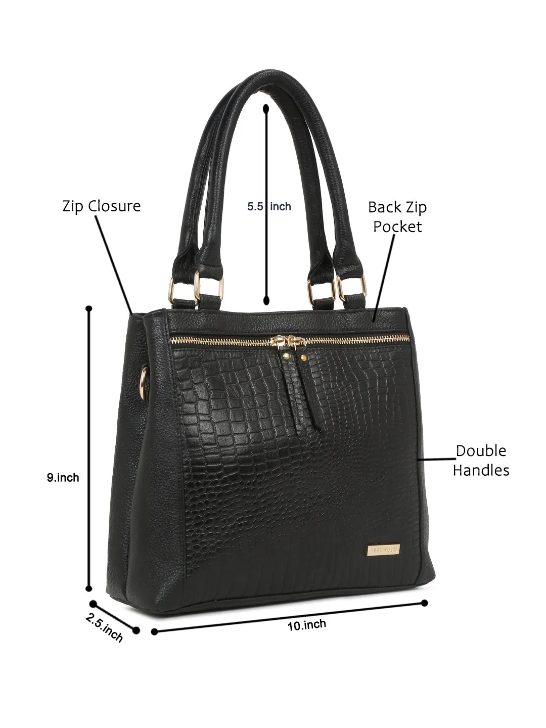 Women Black Texture Leather Structured Handheld Bag