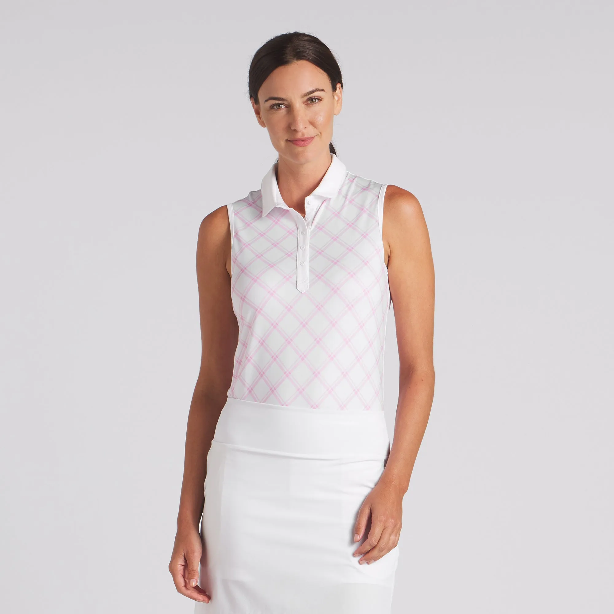 Women's CLOUDSPUN Plaid Sleeveless Golf Polo